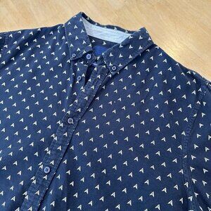 Scotch & Soda Shirt Men XL Blue Patterened Amsterdam Blauw Button Up Regular Fit
